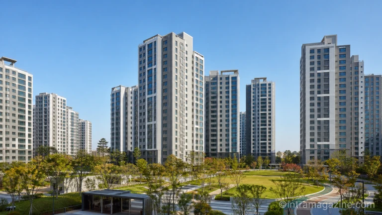 상승세를 보이는 부동산 시장을 상징하는 현대적인 아파트 단지 전경