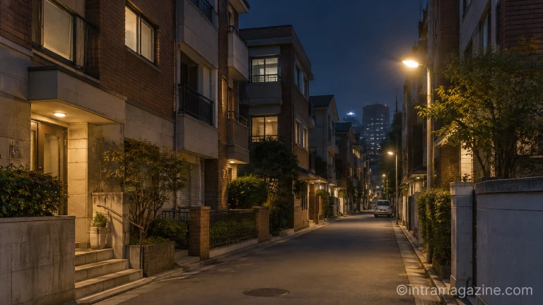 야간 다세대 주택가 골목길 전경
