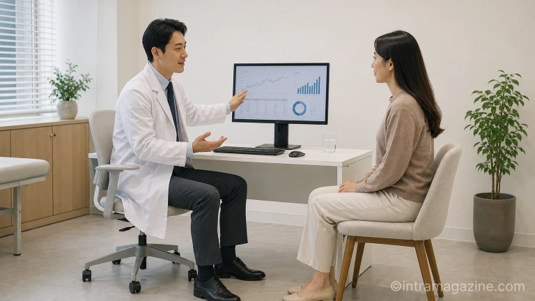 의사가 환자에게 혈액검사 결과를 설명하는 장면