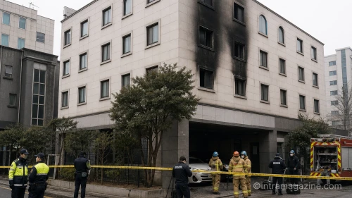 화재 다음 날 현장 감식이 진행 중인 부산 사상구 모텔