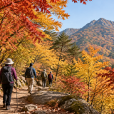 가을 단풍이 물든 청계산 원터골 등산로 풍경
