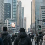 쌀쌀한 날씨에 두꺼운 옷을 입고 출근하는 시민들
