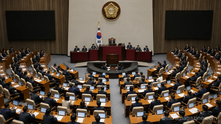 대치 중인 국회 본회의장의 여야 의원들