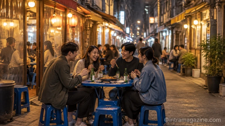 최태원 SK그룹 회장의 소탈한 회식 목격담이 전해진 서울 을지로 골목길의 한 야외 식당 풍경