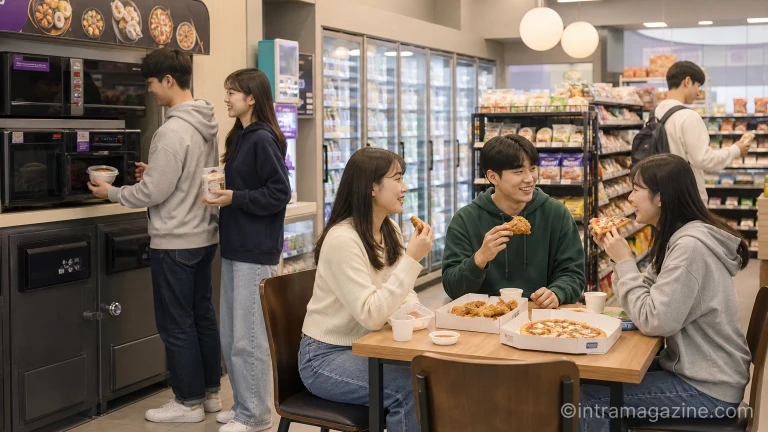 대학가 CU 편의점에서 학생들이 스마트쿠커를 이용하는 모습