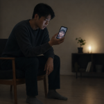 스마트폰 속 딥페이크 피해 이미지를 보는 사람