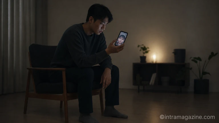 딥페이크 성범죄가 사회적 문제로 떠오르는 가운데, 스마트폰 속 딥페이크 피해 이미지를 보는 사람