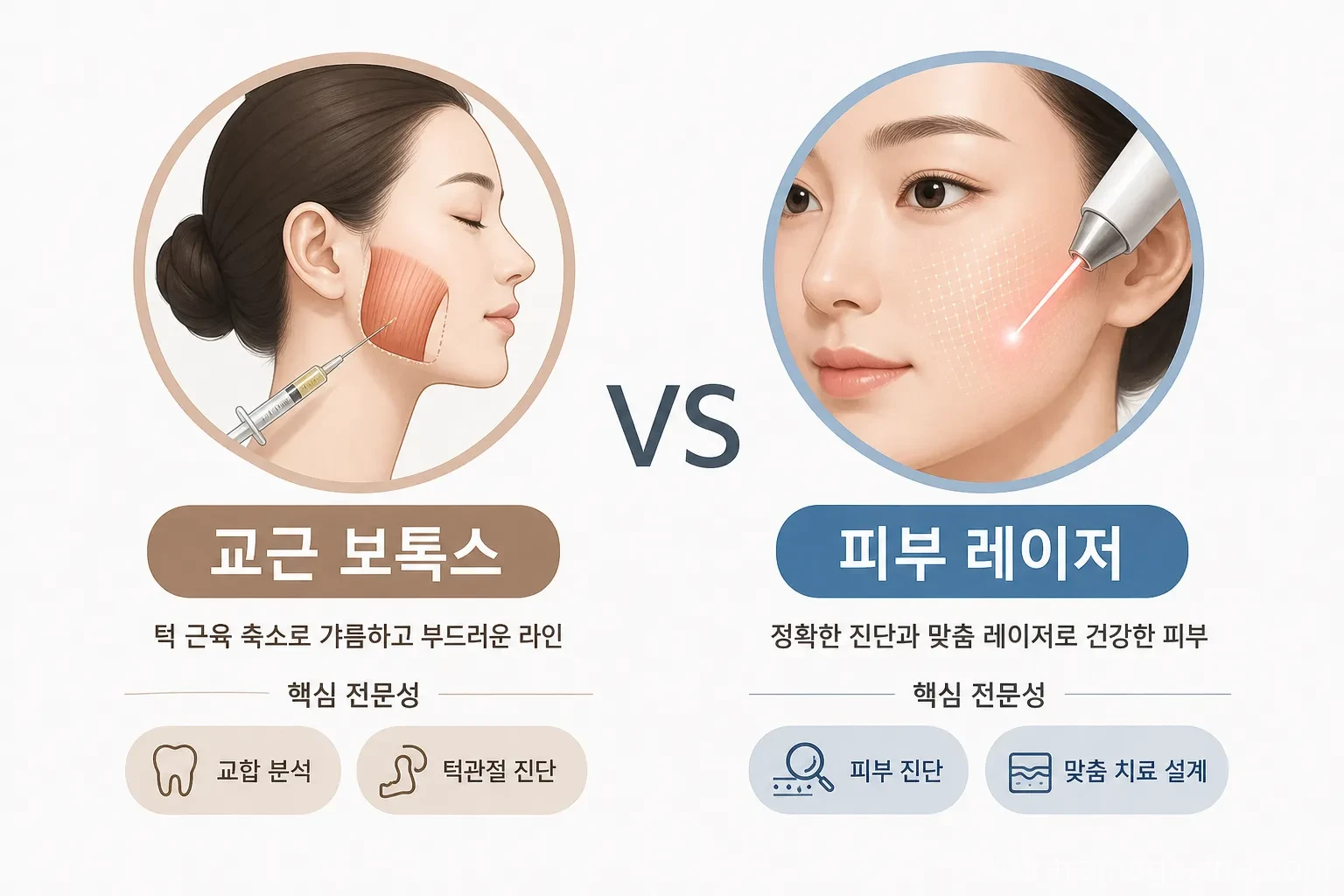치과 미용시술인 교근 보톡스와 피부 레이저의 전문성 비교