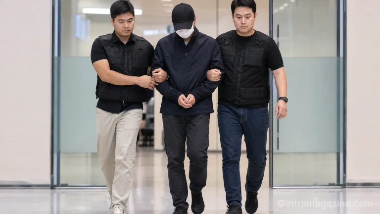 해외에서 검거된 마약 공급사범이 경찰에 의해 국내로 송환되는 장면