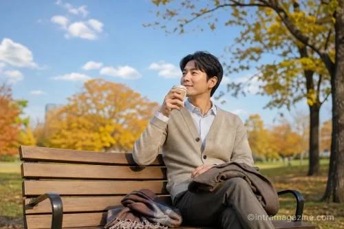 일교차에 대비해 겹쳐입기 옷차림을 한 사람
