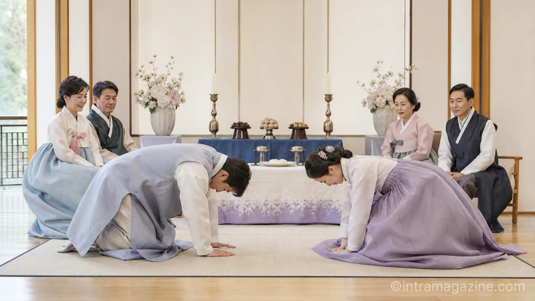 한복을 입고 폐백을 진행하는 이재와 샘킴