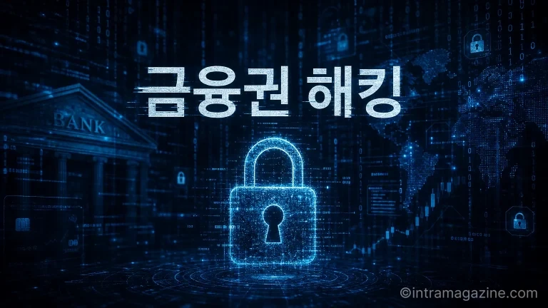 금융권 해킹을 상징하는 추상적인 보안 이미지