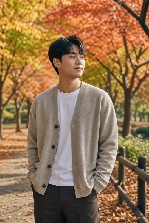 큰 일교차에 대비해 겹쳐 입기 좋은 옷차림을 한 사람