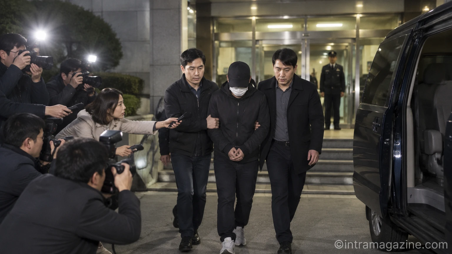 구속 송치되며 경찰서를 나서는 피의자 호송 모습