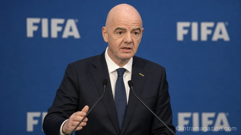 FIFA 기자회견장에서 연설하는 잔니 인판티노 회장