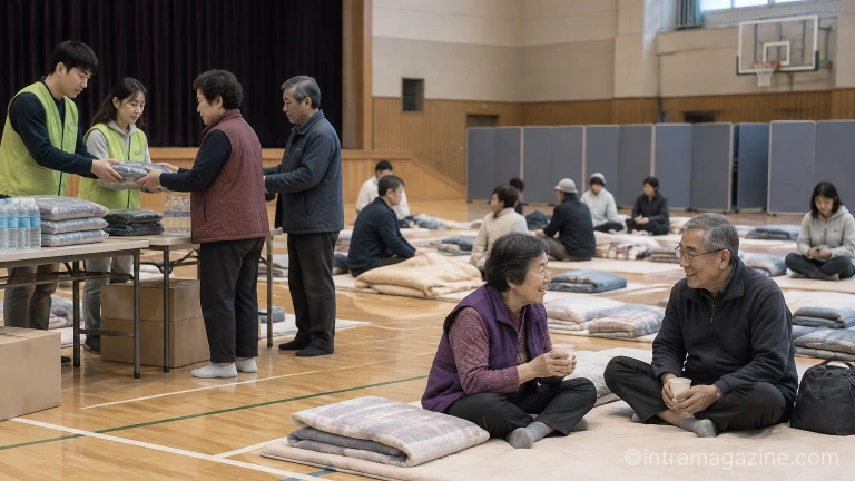 개포중학교 체육관에 마련된 구룡마을 이재민 임시 대피소 내부