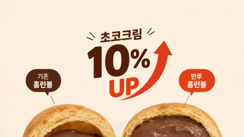 기존 홈런볼보다 초코크림이 10% 더 채워진 만루홈런볼의 단면도