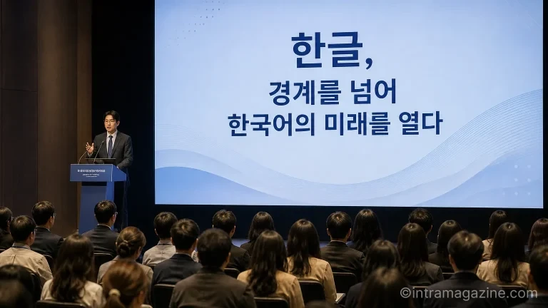 한글날 100주년 기념 학술대회에서 한 전문가가 '한국어의 미래'를 주제로 발표하고 있는 전경