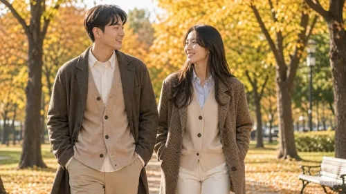 일교차에 대비해 얇은 옷을 여러 겹 입은 사람