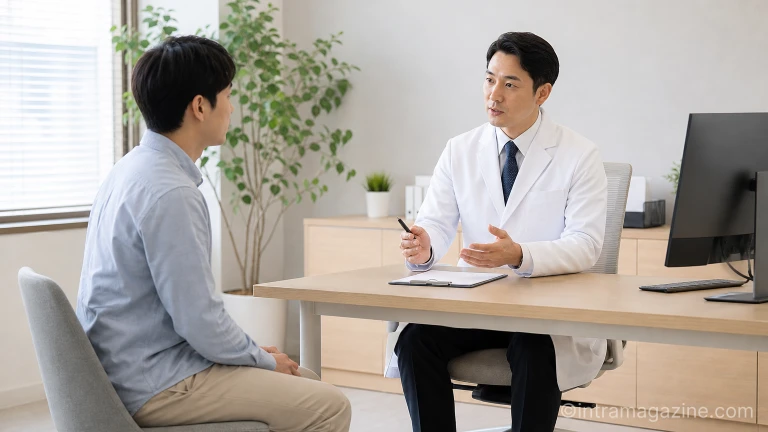 진료실에서 의사와 상담하는 환자