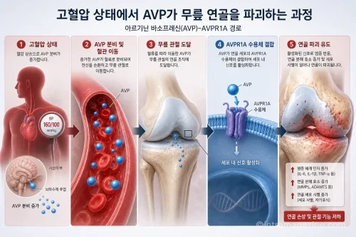 고혈압이 골관절염을 악화시키는 과정 도식