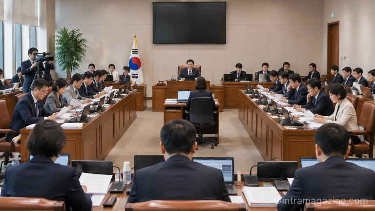국회 정무위원회 회의실에서 진행되는 금융 관련 감사 회의 현장 모습