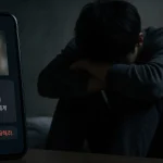 나체 사진 유포 협박과 불법 사채의 위험성을 암시하는 이미지.