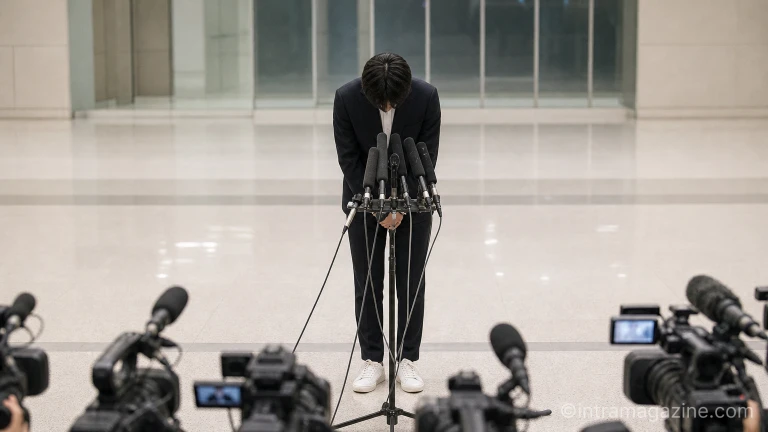 공항에서 취재진의 질문에 답하며 사퇴 의사를 밝히는 스포츠 관계자
