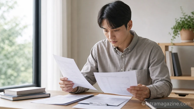 전세사기 피해 지원금 신청을 위해 서류를 검토하는 사람