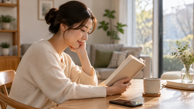 조모 라이프스타일을 실천하며 스마트폰을 내려놓고 책을 읽는 사람의 모습
