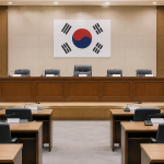 정부 청사 국무회의장 연단과 태극기