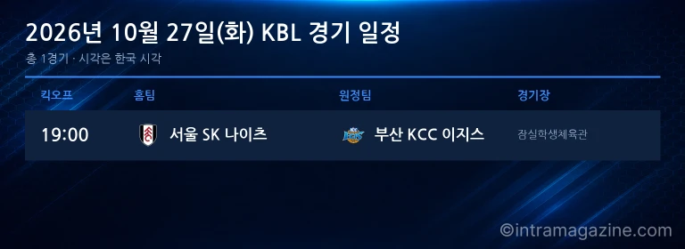 2026년 10월 27일(화) KBL 경기 일정표