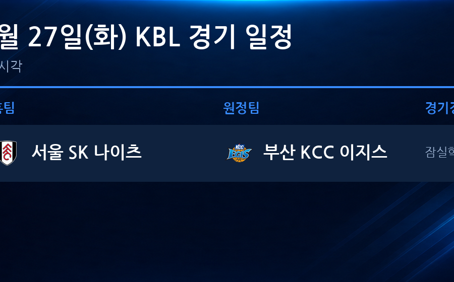 2026년 10월 27일(화) KBL 경기 일정표