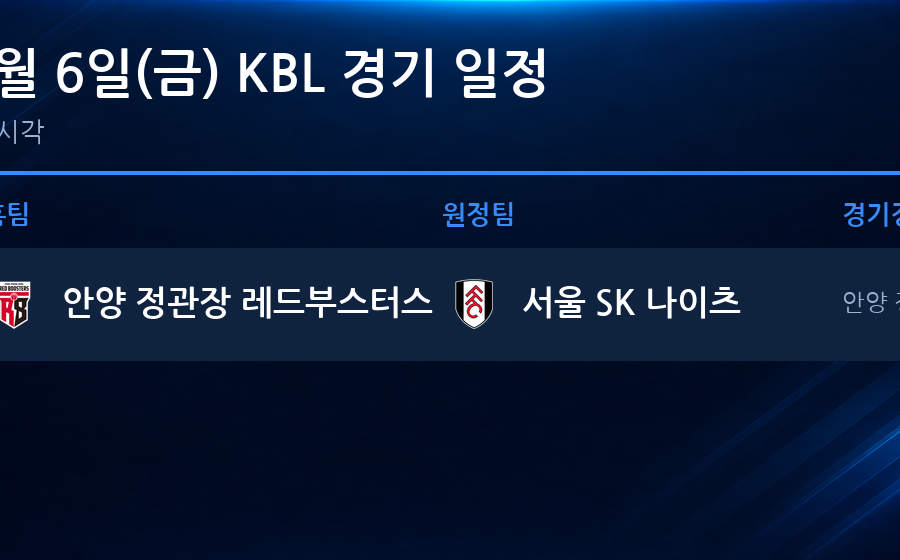 2026년 11월 6일(금) KBL 경기 일정표