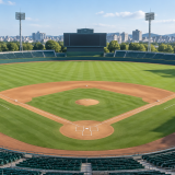 체계적으로 정돈된 KBO 프로야구 경기장의 내야와 외야 필드 전경