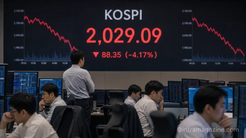 코스피 지수 폭락을 보여주는 증권사 딜링룸 전광판
