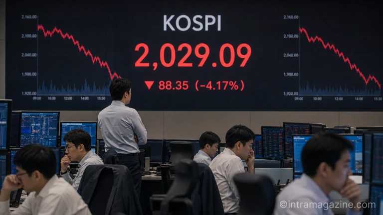 코스피 지수 폭락을 보여주는 증권사 딜링룸 전광판