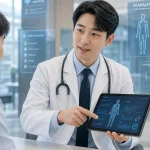 의료진이 AI 기술을 활용해 환자 데이터를 분석하는 모습