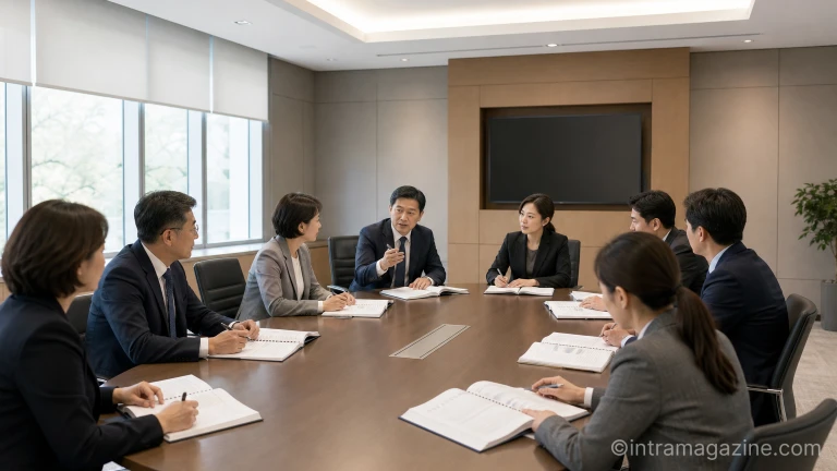 정부와 노동계 관계자들이 회의 자료를 살펴보며 대화를 나누는 모습