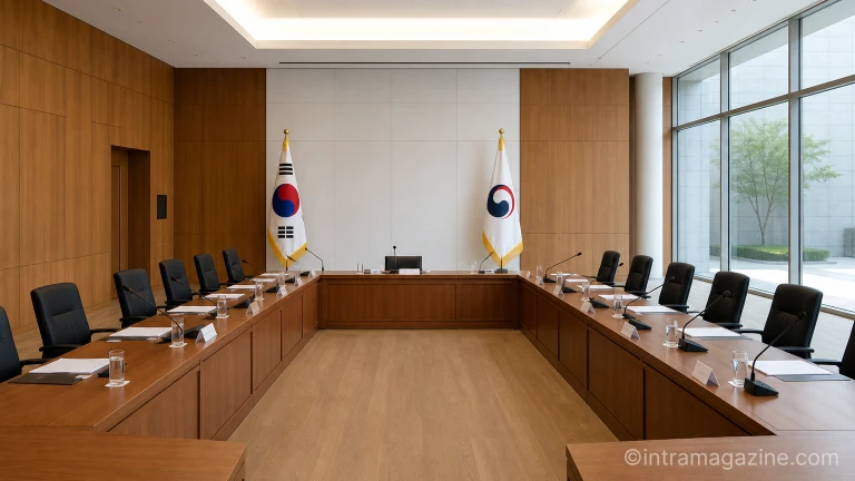 노정협의체 출범 간담회가 열린 대회의실 테이블과 회의 용품 전경