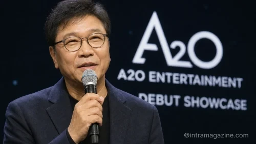이수만 복귀  소식을 전한 가운데 신인 그룹 A2O의 데뷔 쇼케이스에서 인사말을 하는 이수만 키 프로듀서