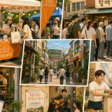 지역 축제, 골목 맛집 등과 협업하는 다양한 로컬 마케팅 현장 일러스트