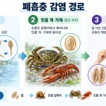 폐흡충의 감염 경로를 설명하는 인포그래픽