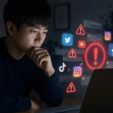 온라인에서 허위사실을 유포하는 것의 위험성을 상징하는 일러스트