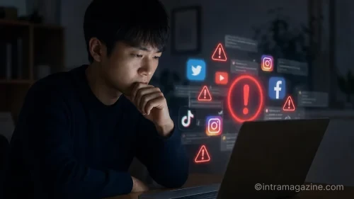 밀양 사건 명예훼손 논란 가운데, 온라인에서 허위사실을 유포하는 것의 위험성을 상징하는 일러스트