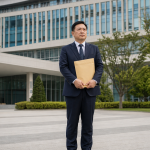 국민연금 제도 개선을 요구하며 정부청사 앞에 서 있는 한 남성
