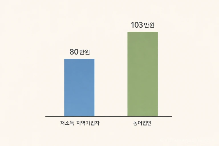 저소득 지역가입자와 농어업인의 국민연금 보험료 지원 소득 기준 비교 그래프