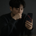 하락하는 주식 그래프를 보며 우려하는 투자자