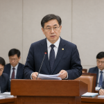 국회 국정감사장에서 산림청 관계자가 마이크 앞에서 정책 질의에 답변하는 모습