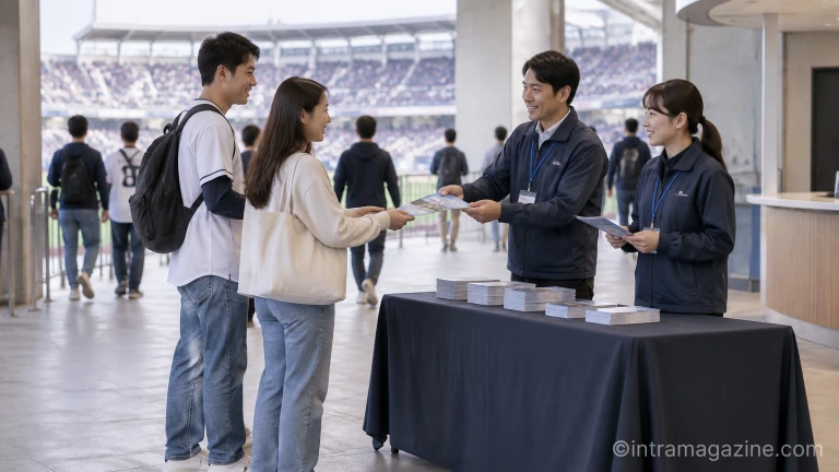 경기장 주변에서 관람객에게 건전한 관람 문화를 안내하는 현장 활동 모습